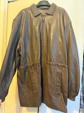 Men's Brown Leather Jacket - Classic Oversized Coat